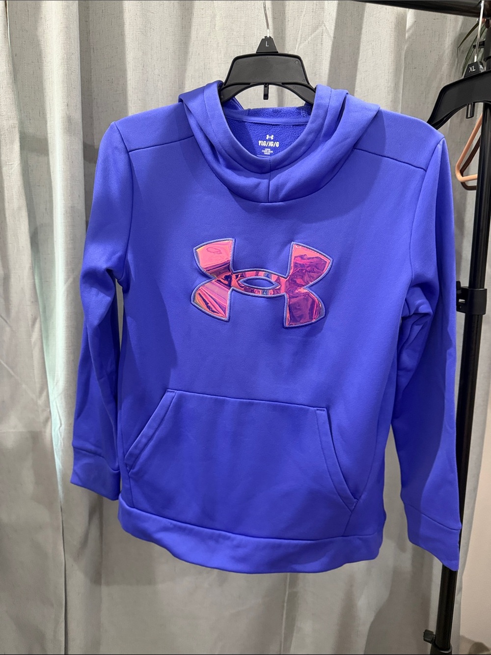 Under Armour Girls' Bright Purple Hoodie with Pink Logo